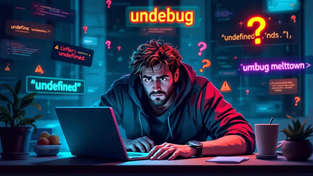 Frustrated JavaScript developer debugging undefined property error in nested objects using console code snippet