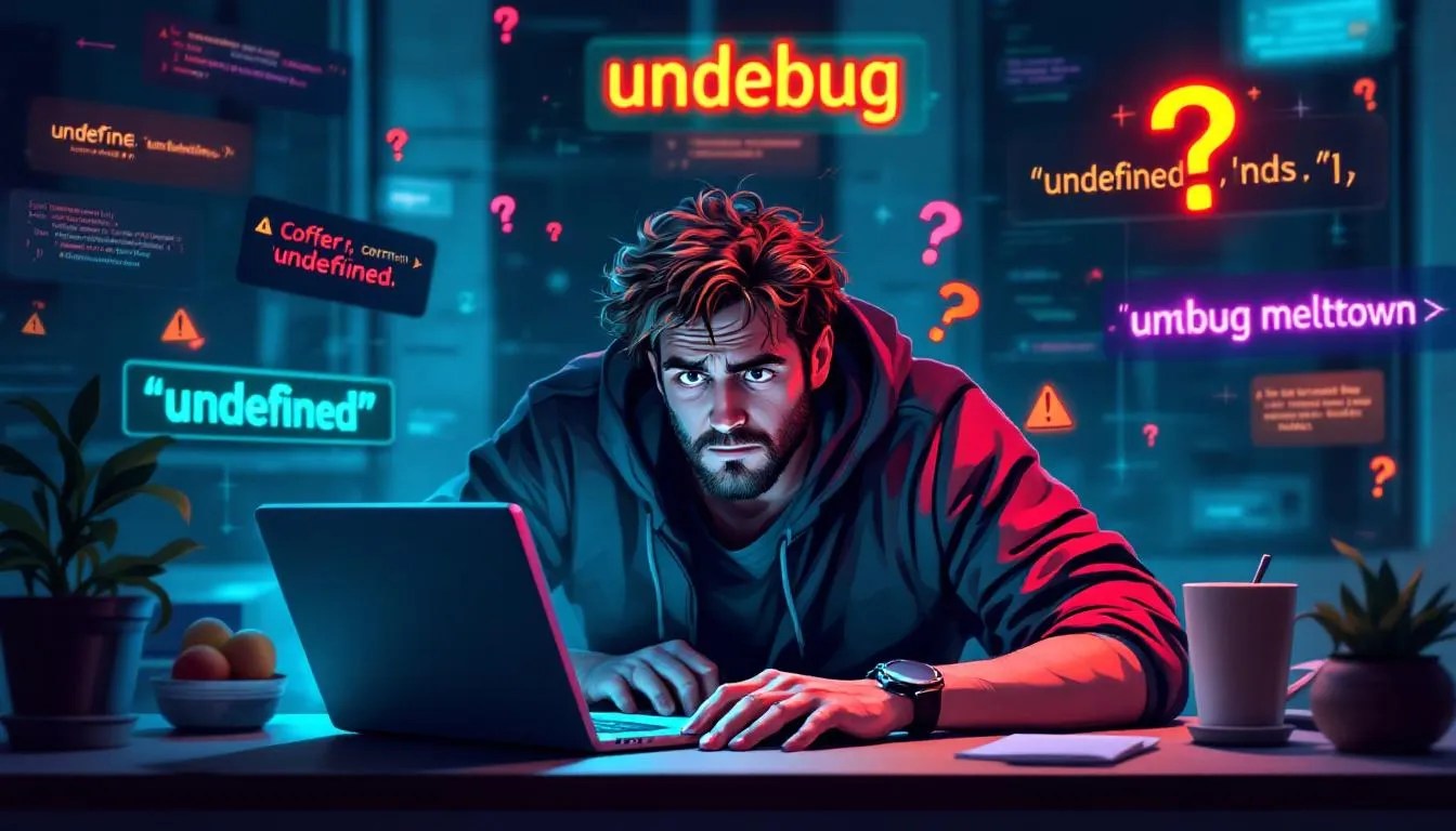 Frustrated JavaScript developer debugging undefined property error in nested objects using console code snippet