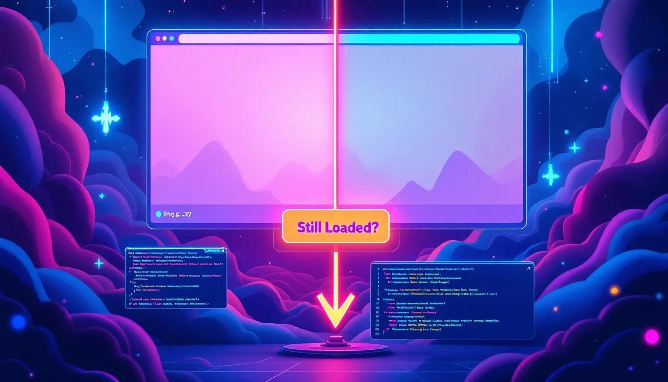 Split-screen visual comparison with one side showing a visible lazy-loaded image, and the other showing a hidden image with display:none still appearing to load, highlighting browser behavior differences