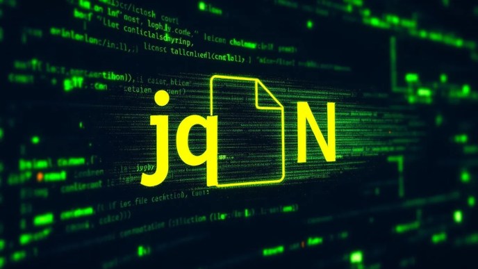 Illustrated Bash terminal screen parsing JSON with jq, showing coding variables being extracted for scripting automation