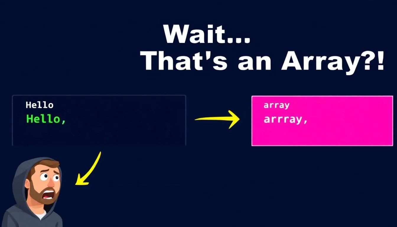 PowerShell comma operator turning string into array side-by-side comparison with shocked reaction and syntax-highlighted terminal background