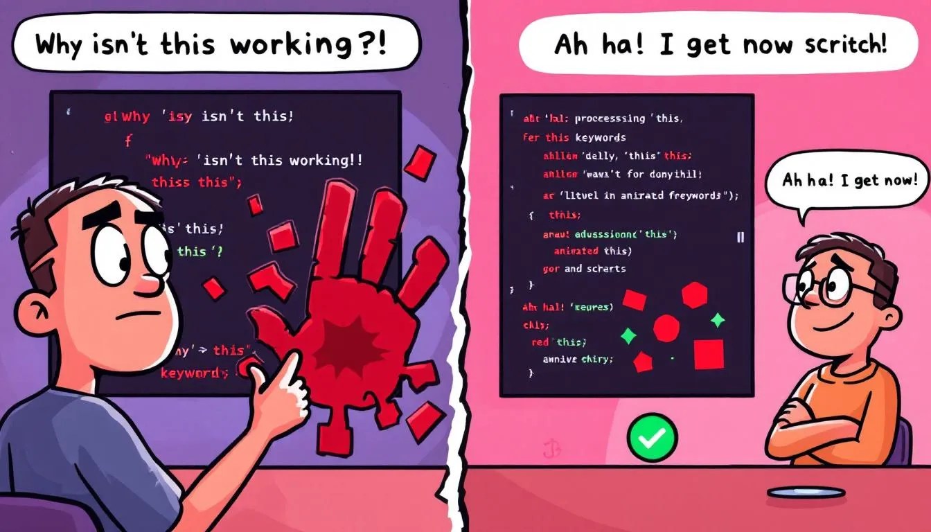 Confused developer struggles with 'this' keyword in ProcessingJS vs happy developer running successful canvas code