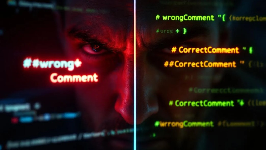 Frustrated Python developer facing pycodestyle E262 error with side-by-side code comparison of incorrect and corrected inline comments