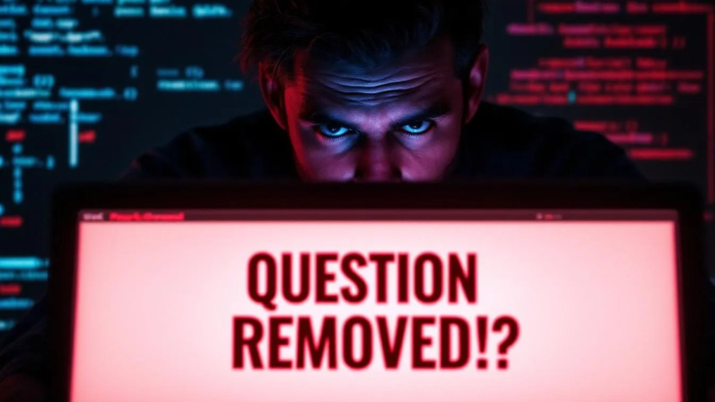 Confused developer sees 'Page Not Found' error due to Stack Overflow question removal, symbolizing moderation issues