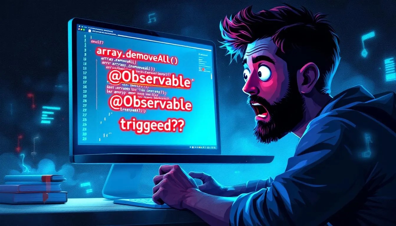 Swift developer shocked as calling removeAll on empty array triggers Observable in SwiftUI illustration