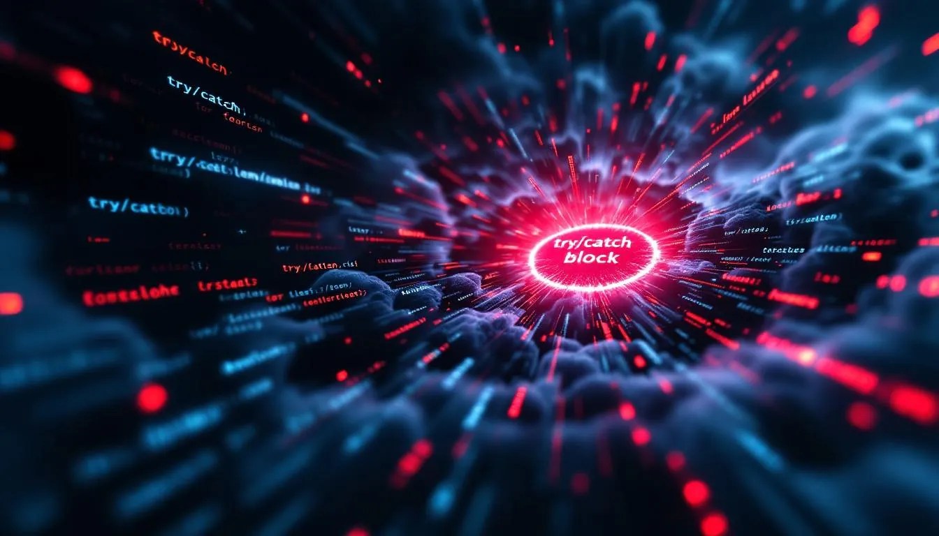 Illustration of C# nested loops with a try/catch block causing high CPU usage and performance degradation