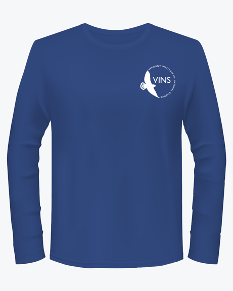 Roy blue long sleeve shirt shirt with the VINS logo in white on the top left of the shirt
