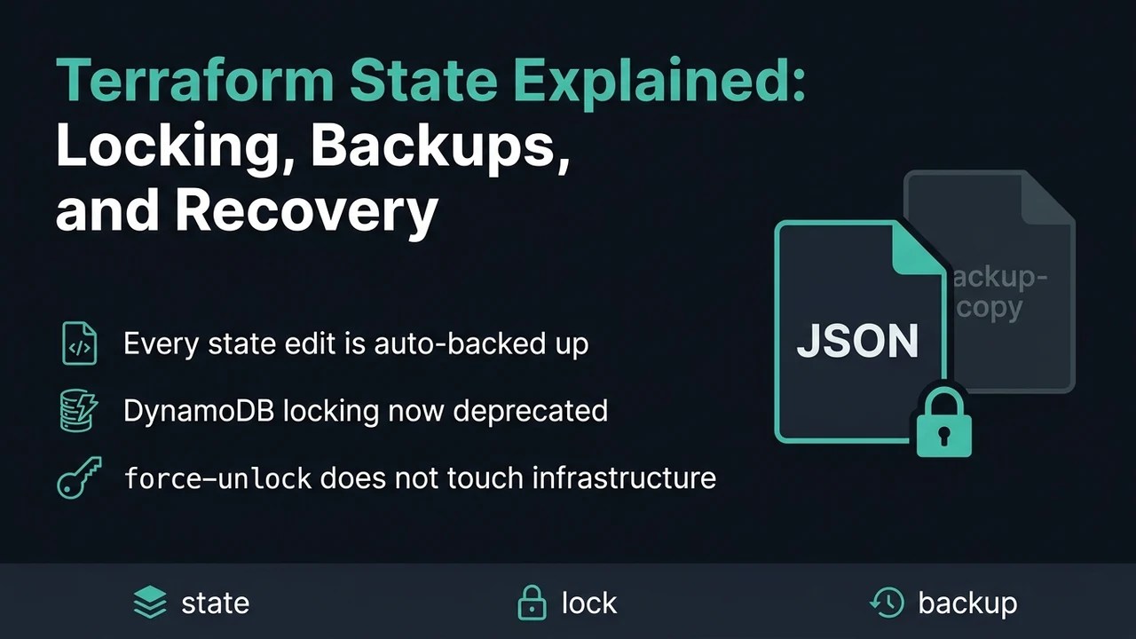 terraform state diagram showing state file, backup file, and s3 native locking