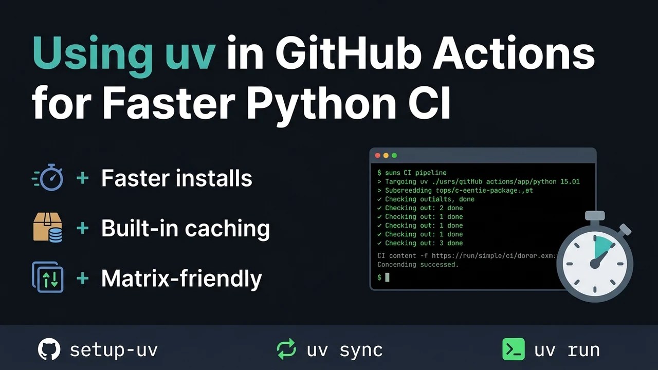 uv in github actions workflow diagram showing install, cache, and test steps