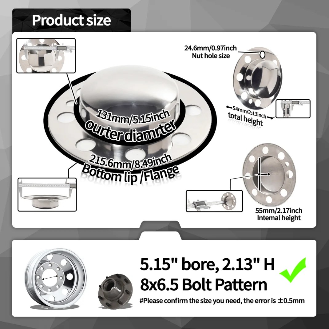 4.9in 2 Front 2 Rear Wheel Center Caps Fits Not All 8x6 (2)