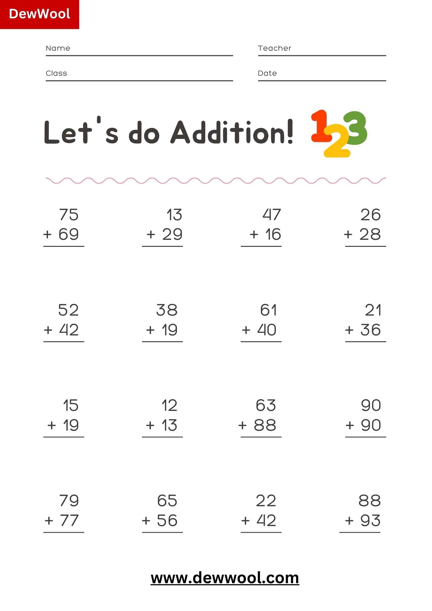 15 free addition worksheets