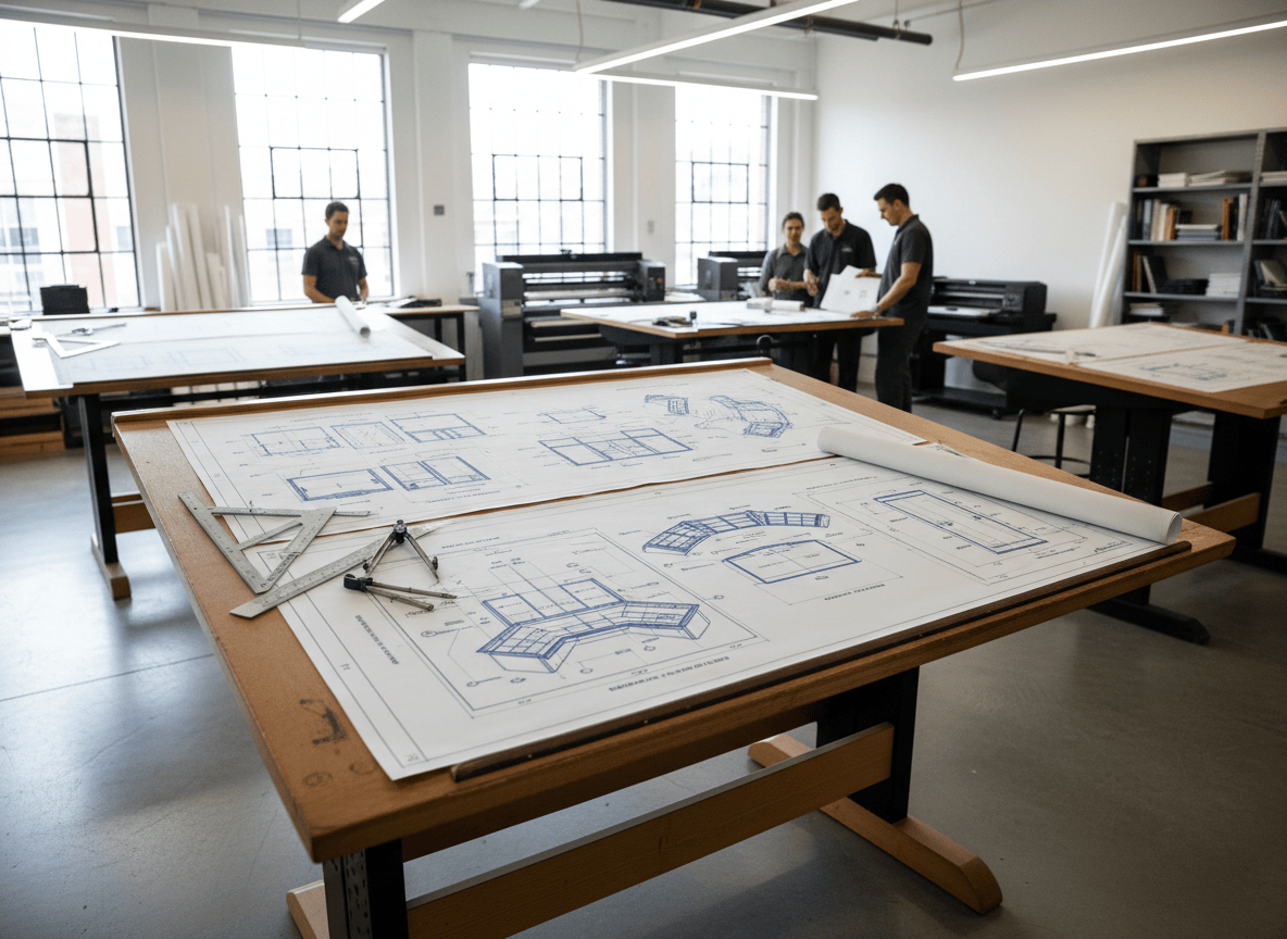 Fabrication drawings for broadcast studio furniture