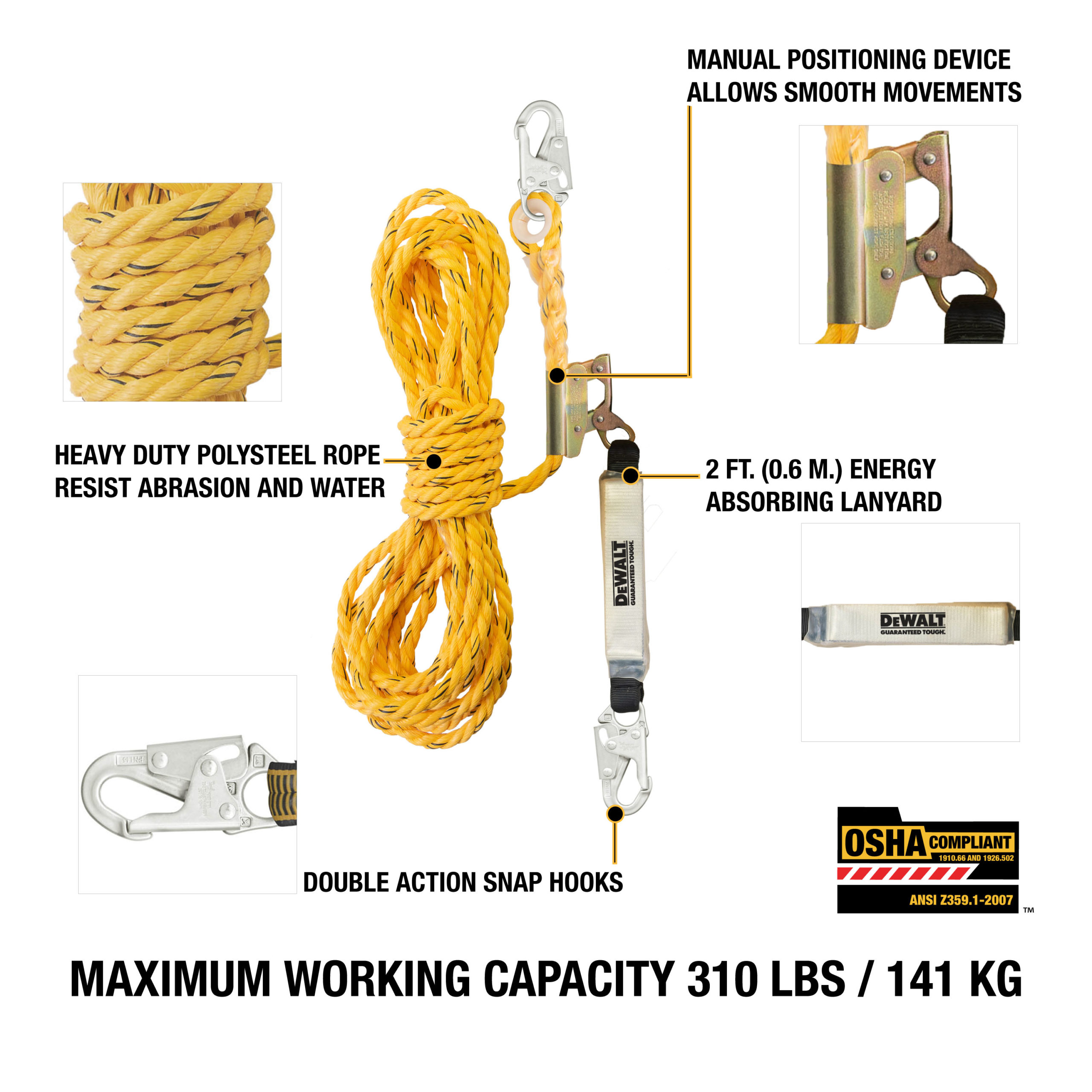 DEWALT Safety Vertical Lifeline with Rope Adjuster