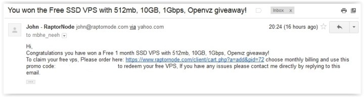 Free VPS from RaptorNode