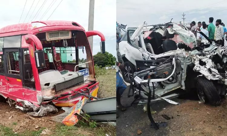 காங்கேயம் அருகே பஸ் மீது கார் மோதிய விபத்தில் 4 பேர் பலி..