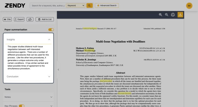 Paper summarisation feature