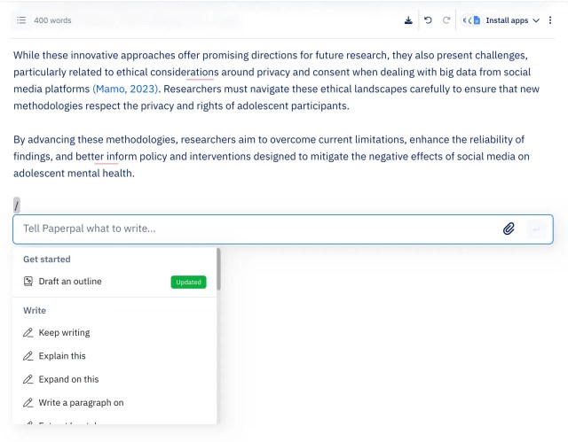 Generative AI inside Paperpal's editor
