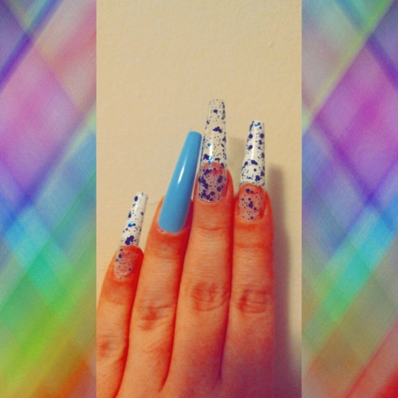 pic Medium Length Coffin Acrylic Nails Baby Blue xl coffin nails baby blue white french tip
