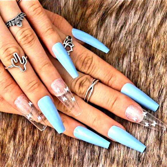 pix Butterfly Acrylic Nails Coffin butterfly fake nails coffin glossy extra long