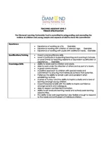 Teaching assistant l2 person specification june 2023