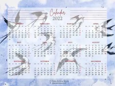 2022 swallows year to view calendar diane antone studio