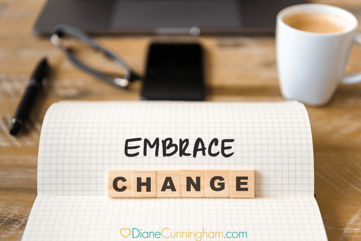 Embrace Change, Diane Cunningham Ellis, desk and accessories