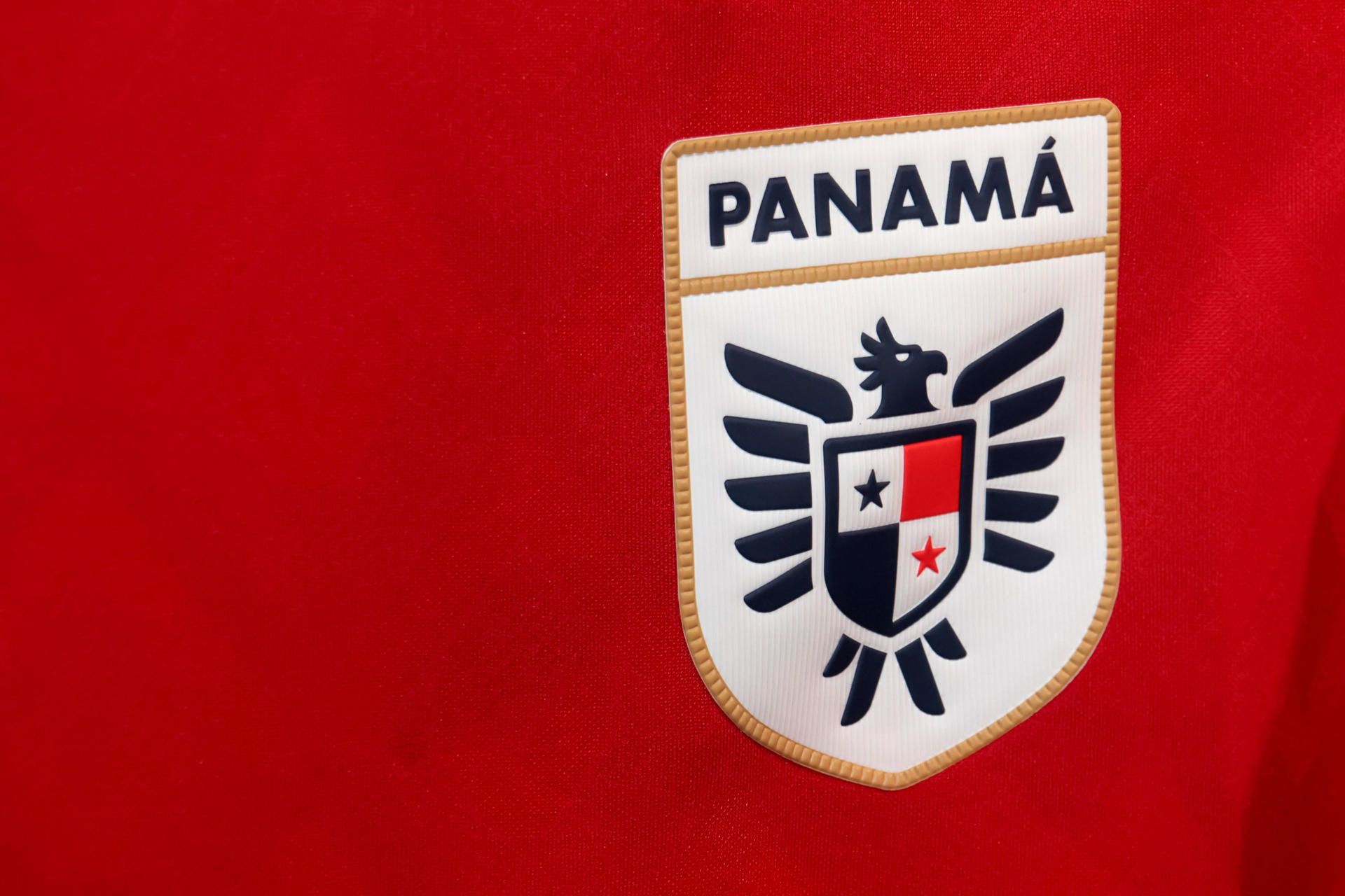 Detalle del nuevo escudo de la Federación Panameña de Fútbol (Fepafut) impreso en la equipación oficial de la selección presentada este jueves y que será estrenada en la Copa América de Estados Unidos y las eliminatorias del Mundial de 2026. EFE/ Gabriel Rodríguez
