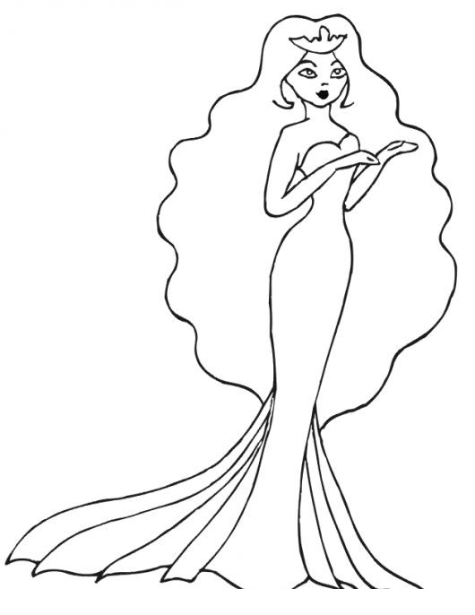 Princesa Con Vestido Cola De Pescado Para Pintar Y Colorear Dibujo De Princesita Con Vestido De Sirenita Colorear Dibujos Varios Princesa Con Vestido Cola De Pescado Para Pintar Y Colorear