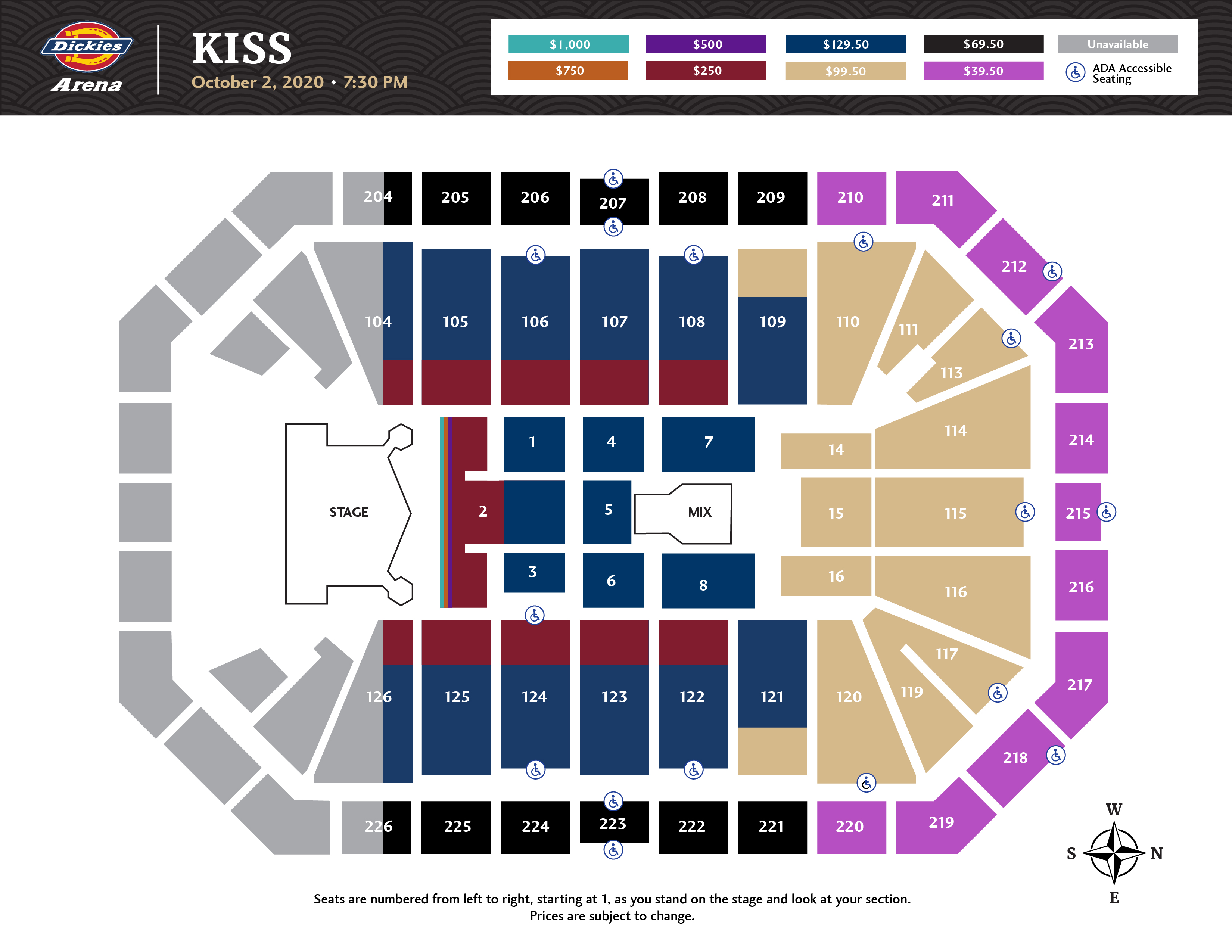KISS End Of The Road World Tour Dickies Arena KISS SeatingMap V5 