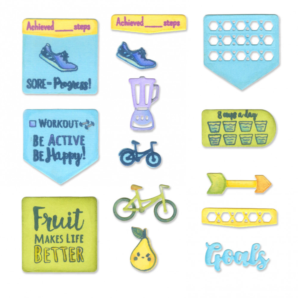 Sizzix Framelits Die Set 12PK w/Stamps - Health & Fitness Planner - Image 2