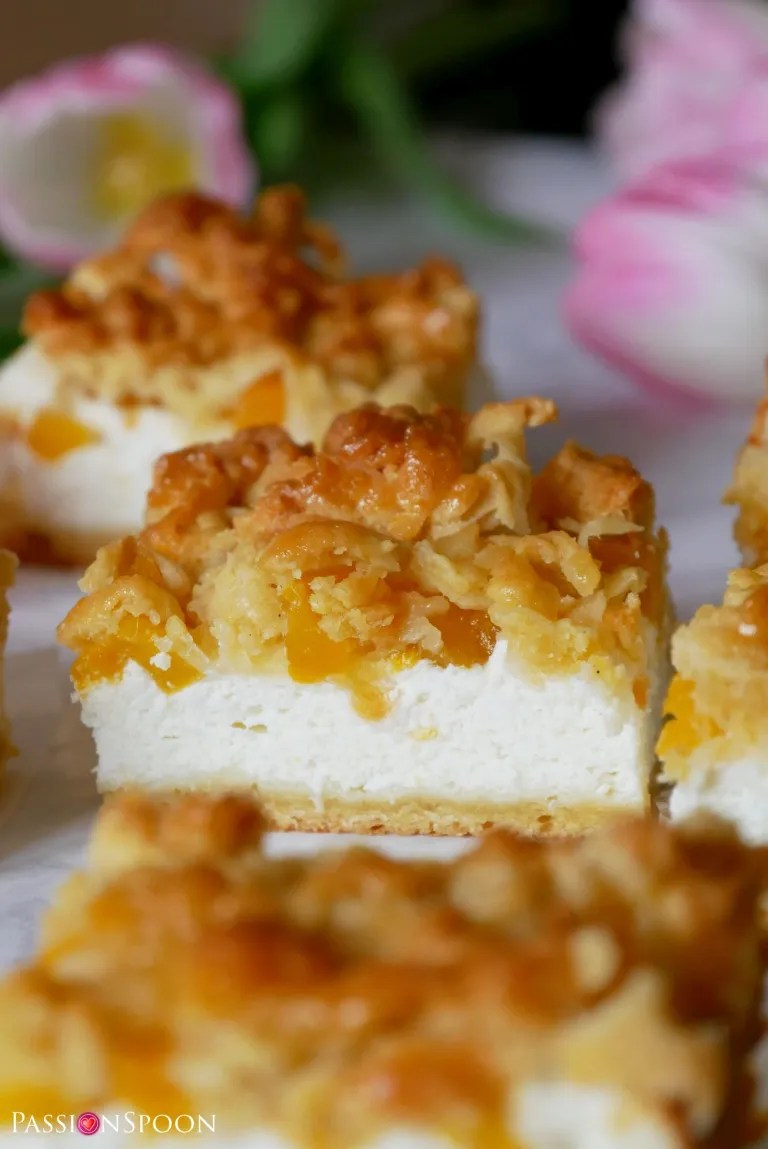 Peach cottage cheese crumble slice
