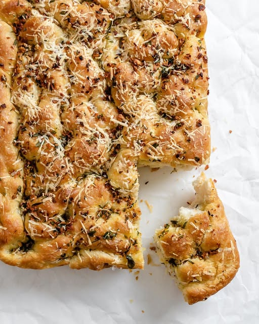 vegan cheese, garlic, and herb focaccia