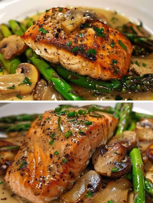 Keto Salmon with Asparagus & Mushrooms