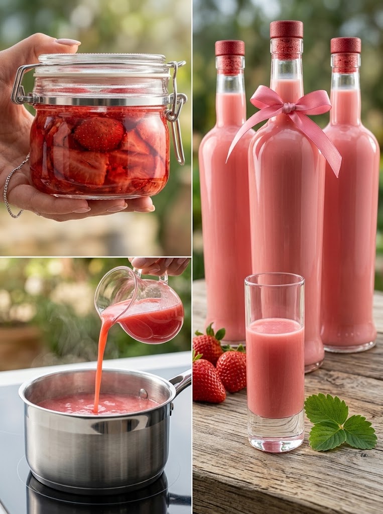 Homemade Italian Crema di Fragole (Creamy Strawberry Liqueur)