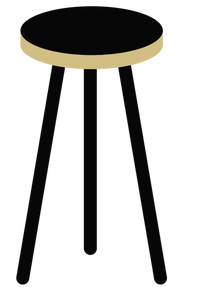 Illustration of a simple black stool with a round, cream-colored seat, ideal for enhancing focus. The three legs angle outward for stability, aligning with minimalist design principles. Perfect for creating calm spaces in ADHD coaching sessions in Ontario. The image has a transparent background.
