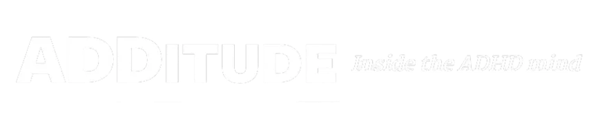 The image showcases the logo and tagline of ADDitude, a vital media source for mental health. ADDITUDE appears in bold white letters, with the tagline Inside the ADHD mind to its right, underscoring its commitment to comprehensive mental health resources.