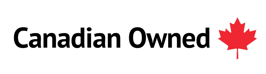 The image showcases the Canadian Owned and Maple Leaf logo in black text. To the right is a red maple leaf, outlined in white, symbolizing a commitment to mental health for every mind.