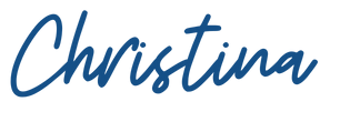 The word Christina written in a blue, cursive, handwritten-style font on a light gray background, evoking a calm focus ideal for ADHD education for adults.