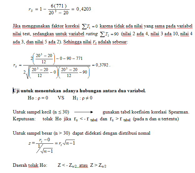 Uji signifikan korelasi pearson lainnya apat menggunakan uji z dengan rumus. Uji Korelasi Spearman Digensia