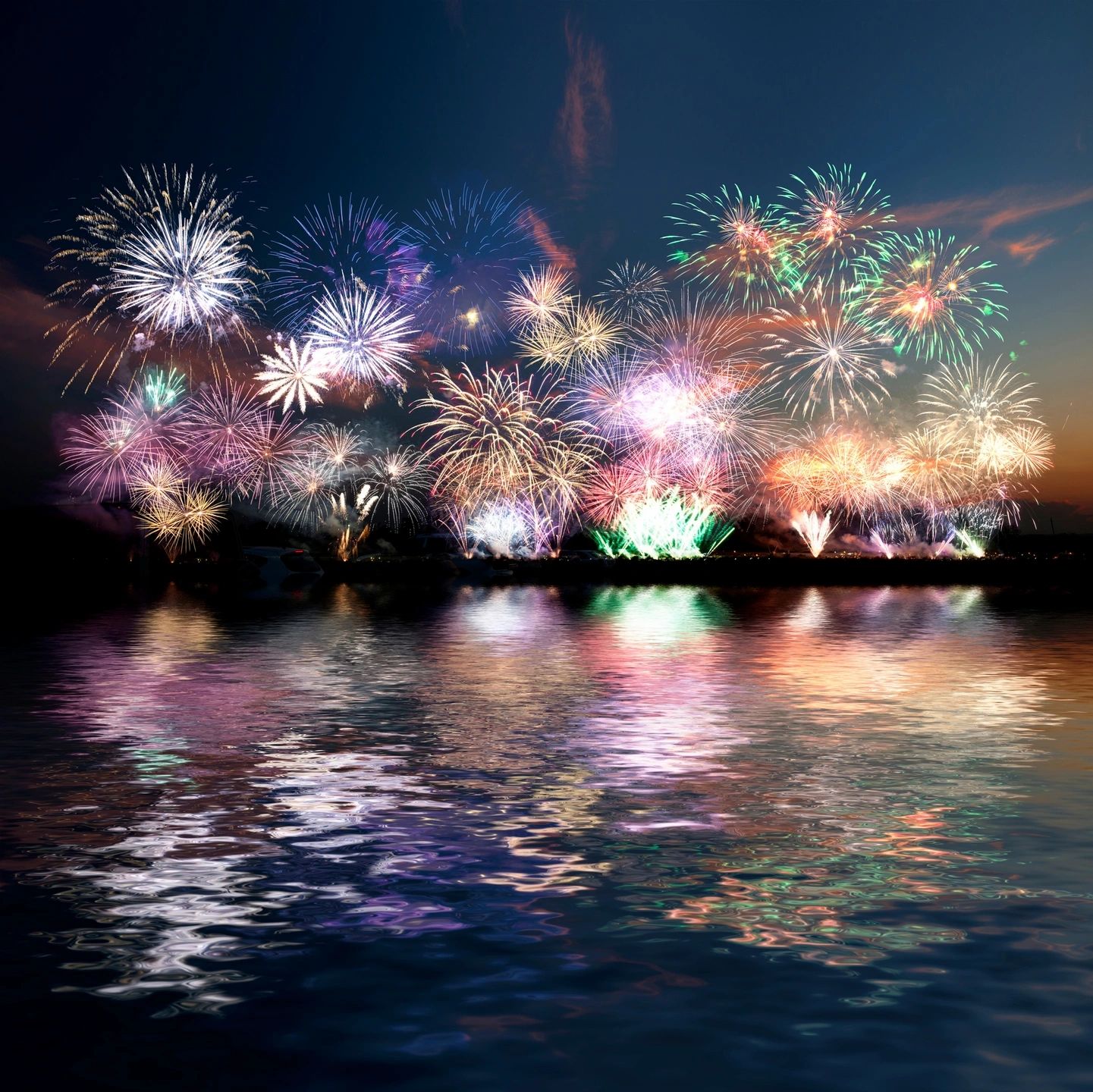 Fireworks over water