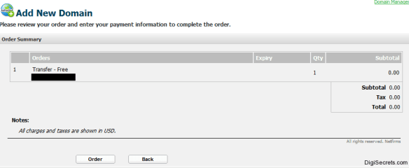 Netfirms - Transfer Fee