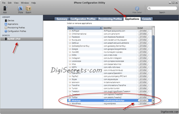 iPhone Configuration Utility - App Uninstall