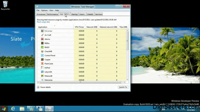 Windows 8 Task Manager - App History