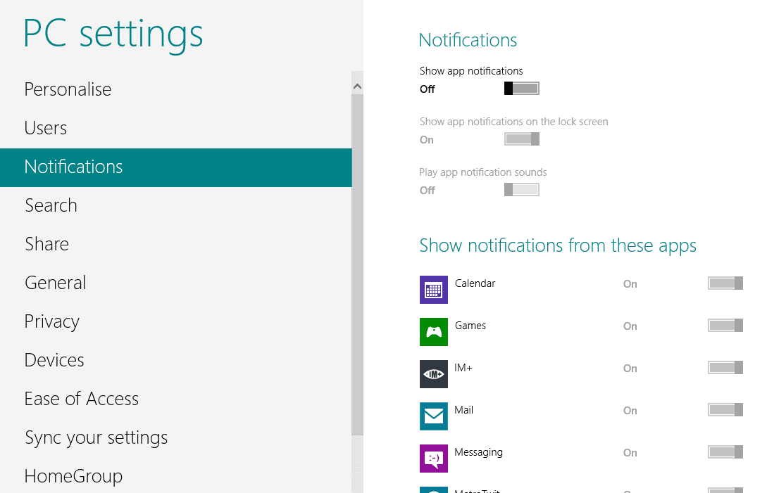 How To Enable Turn On Disable Turn Off Notifications In Windows 8