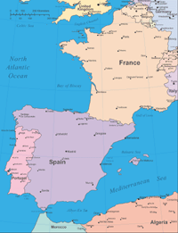 Editable Europe Iberian Peninsula Map With Cities Illustrator PDF Iberian Pen Cities Sm 