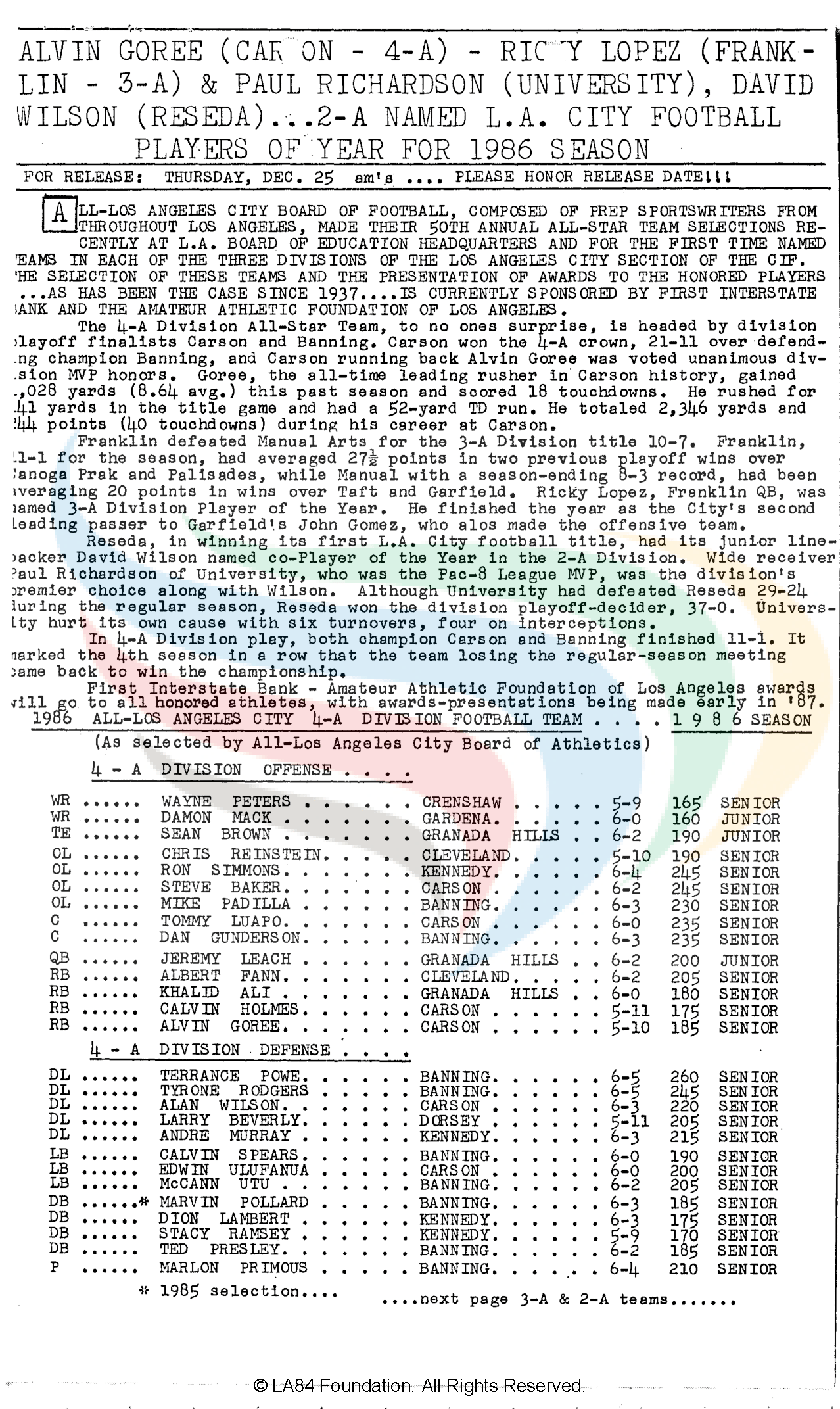 Helms Football Annual 1986 Helms Athletic Foundation