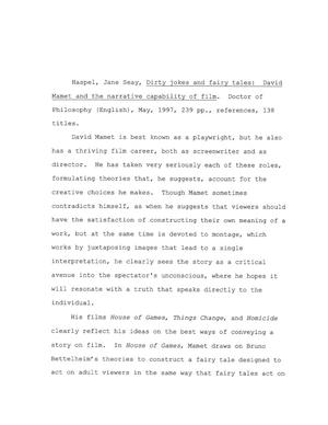 Dirty Jokes And Fairy Tales: David Mamet And The Narrative Capability Of  Film - UNT Digital Library