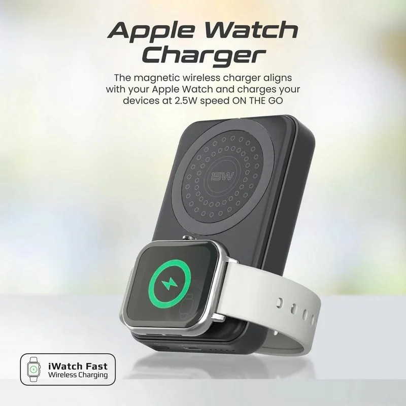 Promate PowerMag-Trio Black 10000mAh wireless power bank front view