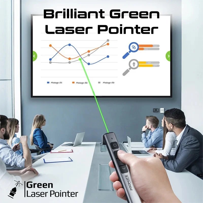 Promate ProPointer-S handheld presentation device used for PowerPoint slide navigation in business meetings