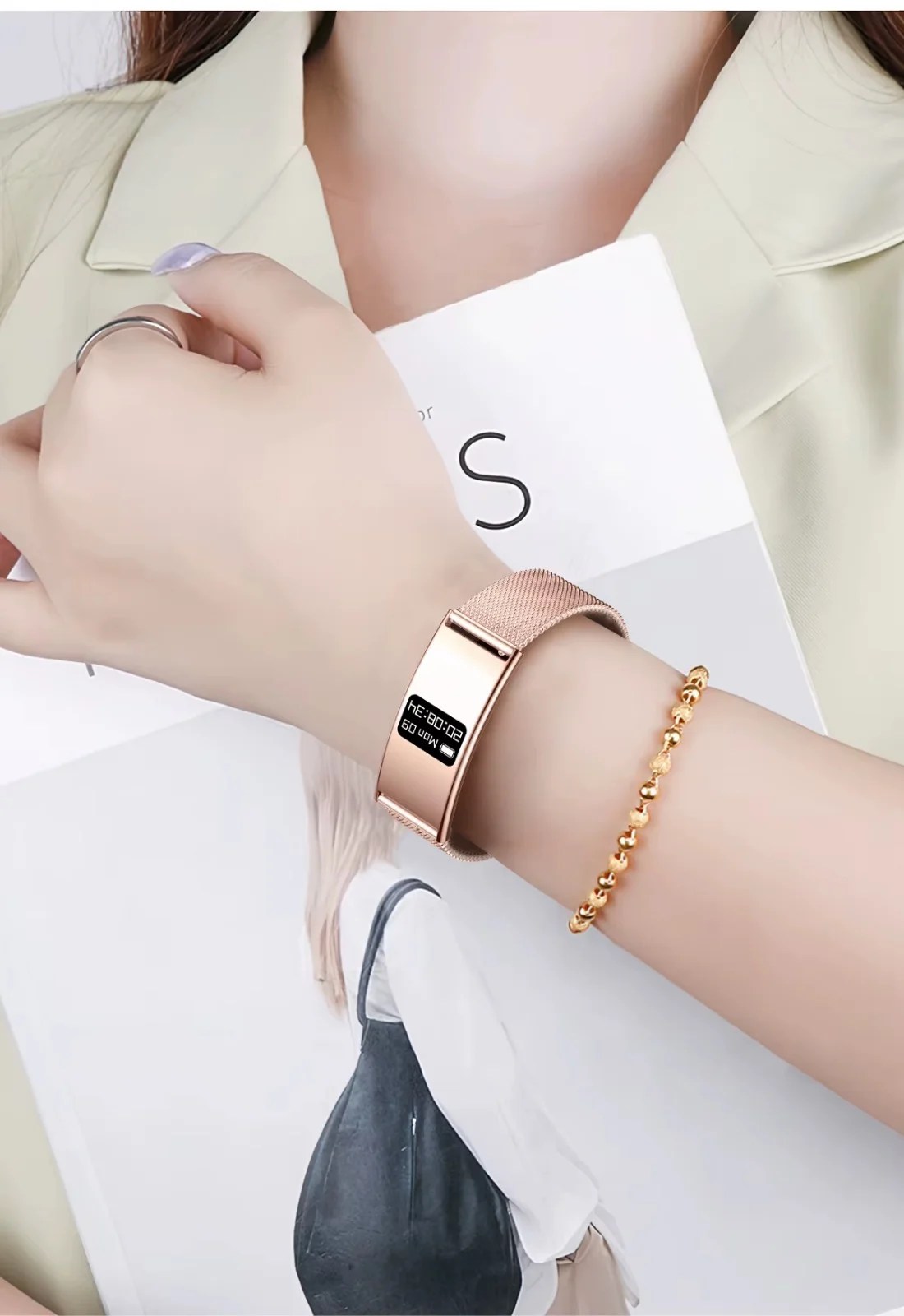 Person wearing B8 smart bracelet fitness tracker during workout